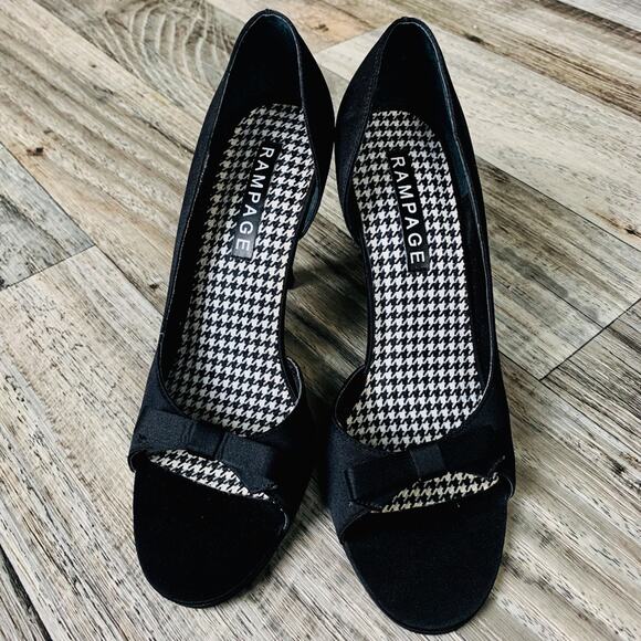 Rampage‎ Jackie O. Black Satin Open Toe Heels - Picture 2 of 8